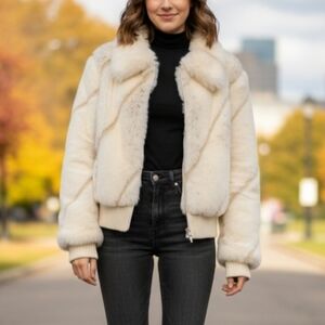 Elegant Cream Faux Fur Jacket